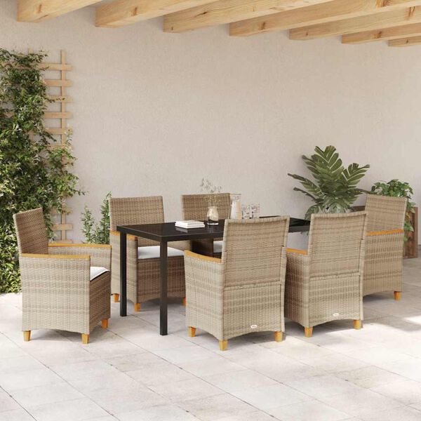 vidaXL Ensemble de salle à manger pour jardin 7 pcs Beige polyrotin