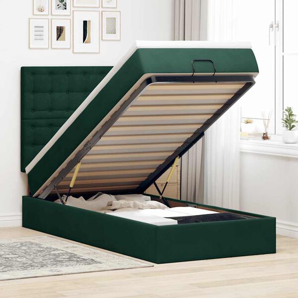 vidaXL Cadre de lit ottoman avec matelas vert fonc&eacute; 90x190 cm velours