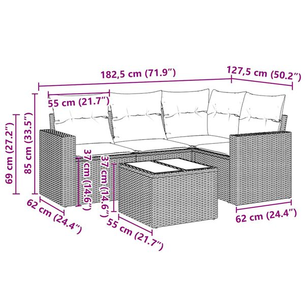 vidaXL Salon de jardin 5 pcs avec coussins noir résine tressée
