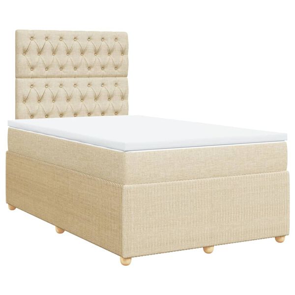 vidaXL Sommier &agrave; lattes de lit avec matelas cr&egrave;me 120x190 cm tissu