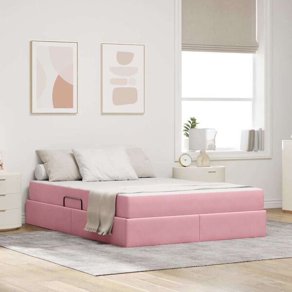 vidaXL Lit avec rangement et matelas Rose 140 x 200 cm Velours
