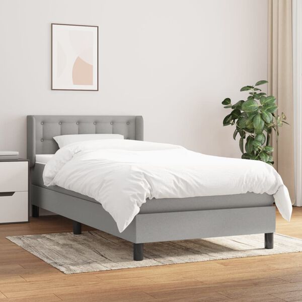 vidaXL Sommier &agrave; lattes de lit avec matelas Gris clair 100x200cm Tissu