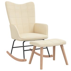 vidaXL Chaise &agrave; bascule avec tabouret Cr&egrave;me Tissu