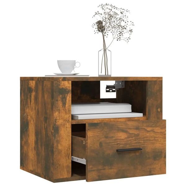 vidaXL Table de chevet murale Chêne fumé 50x36x40 cm