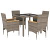 vidaXL Ensemble &agrave; manger de jardin et coussins 5 pcs gris rotin verre