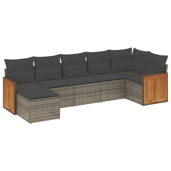 vidaXL Salon de jardin avec coussins 7 pcs gris r&eacute;sine tress&eacute;e
