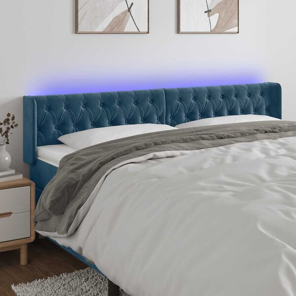 vidaXL T&ecirc;te de lit &agrave; LED Bleu fonc&eacute; 203x16x78/88 cm Velours