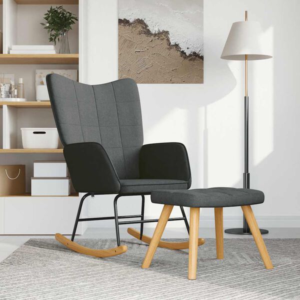 vidaXL Chaise &agrave; bascule avec tabouret Gris fonc&eacute; Tissu