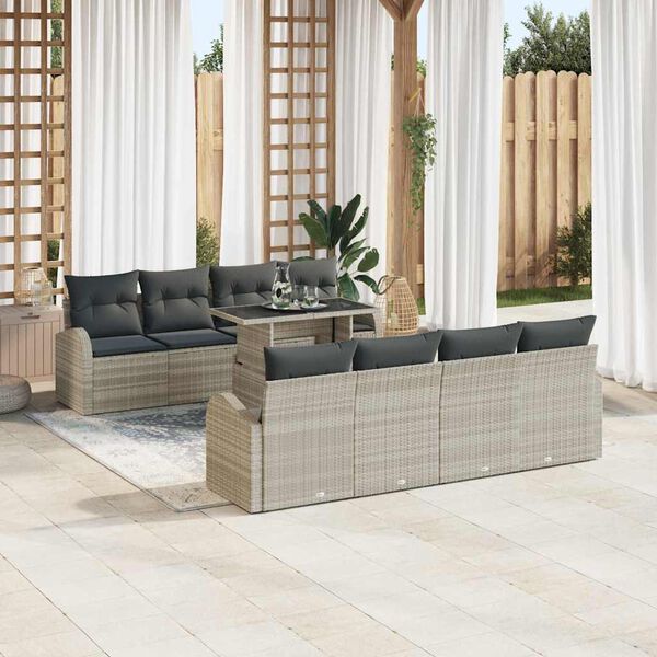 vidaXL Ensemble de canap&eacute; de jardin 9 pcs Gris clair Poly Rattan