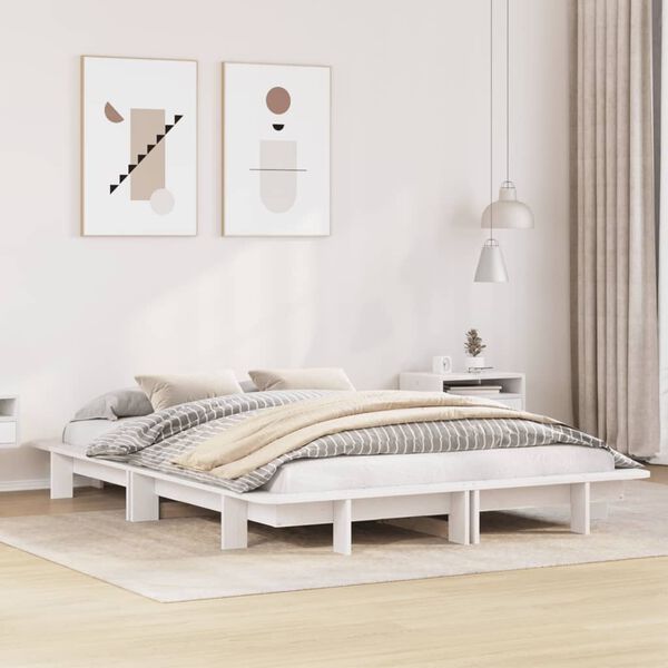 vidaXL Cadre de lit sans matelas blanc 140x190 cm bois de pin massif