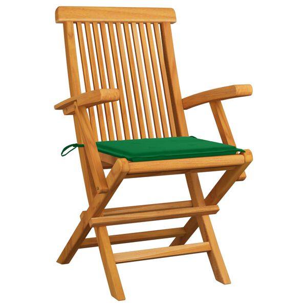 vidaXL Chaises de jardin et coussins vert lot de 4 Bois de teck massif