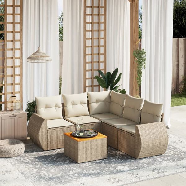 vidaXL Salon de jardin avec coussins 6 pcs beige r&eacute;sine tress&eacute;e