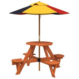 vidaXL Table de pique-nique pour 4 enfants avec parasol rond sapin