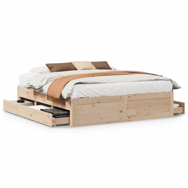 vidaXL Cadre de lit sans matelas avec tiroirs 180x200 cm bois de pin