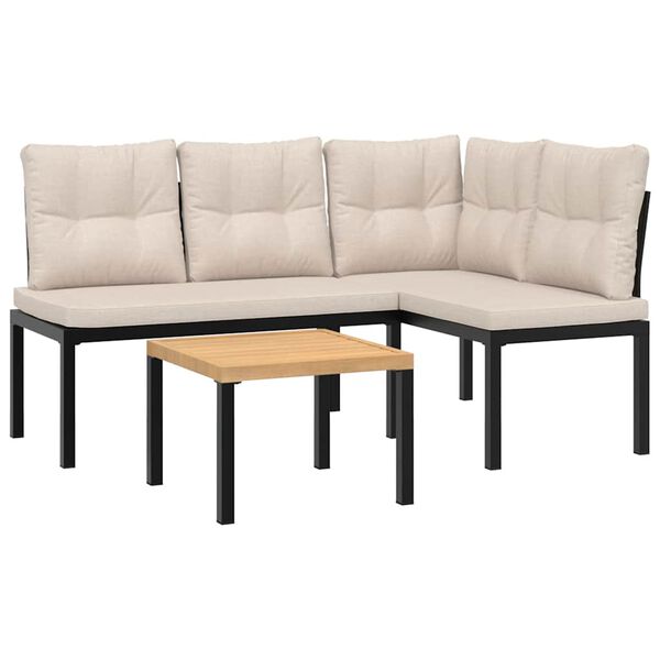 vidaXL Ensemble de banc de jardin avec coussins 3 pcs noir