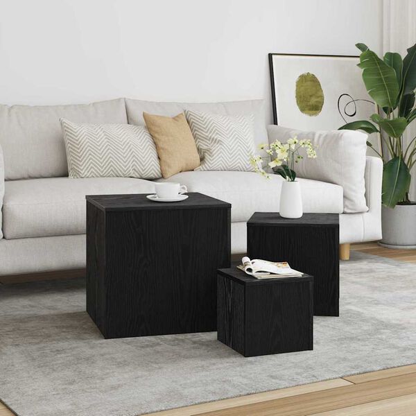 vidaXL Table Gigogne 3 pcs Chêne noir Bois d'ingénierie