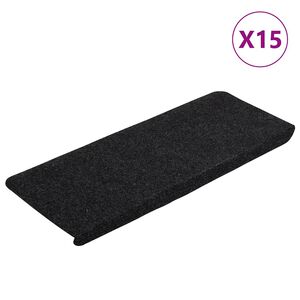 vidaXL Tapis d'escalier auto-adh&eacute;sifs 15 pcs 65x24,5x3,5 cm Noir