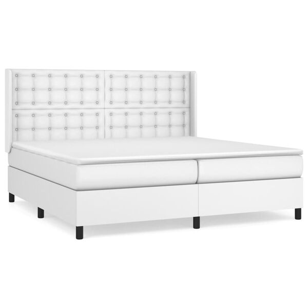 vidaXL Sommier &agrave; lattes de lit avec matelas Blanc 200x200cm Similicuir
