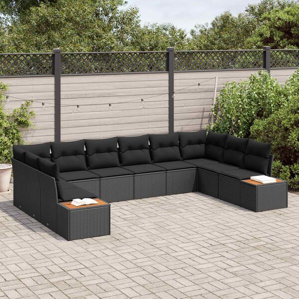 vidaXL Ensemble de canap&eacute; de jardin avec coussin 10 pcs Noir Polyrotin