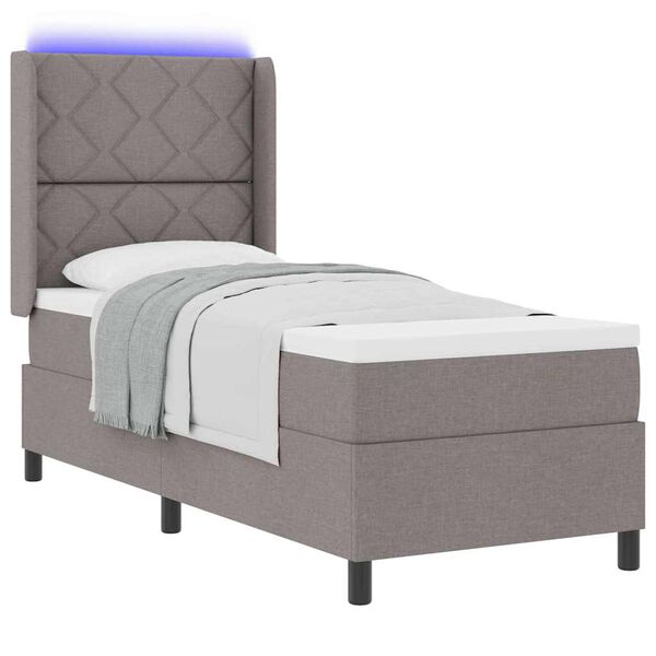 vidaXL Lit &agrave; ressort LED avec matelas Taupe 80 x 200 cm tissu