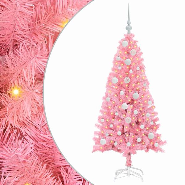 vidaXL Sapin de No&euml;l avec 150 LED avec support Rose 120 cm PVC