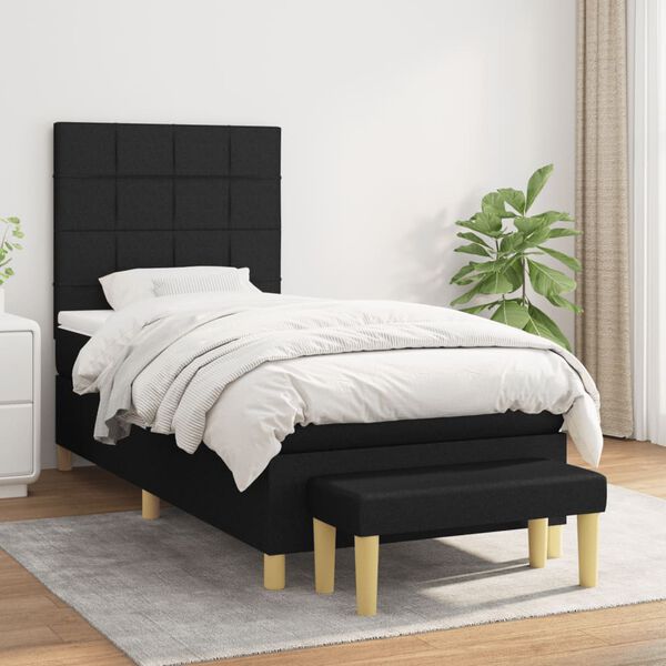 vidaXL Sommier à lattes de lit avec matelas Noir 100x200 cm Tissu
