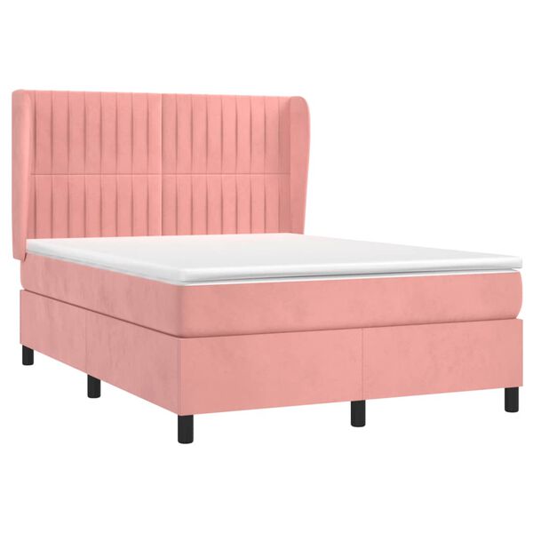 vidaXL Sommier &agrave; lattes de lit avec matelas Rose 140x190 cm Velours