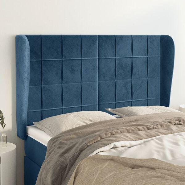 vidaXL T&ecirc;te de lit avec oreilles Bleu fonc&eacute; 147x23x118/128 cm Velours