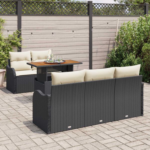 vidaXL Ensemble de canapé de jardin 6 pcs Noir Poly rotin
