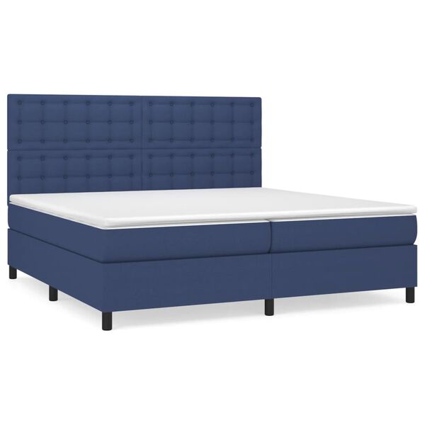 vidaXL Sommier &agrave; lattes de lit avec matelas Bleu 200x200 cm Tissu