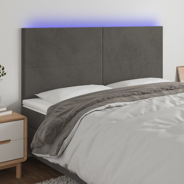 vidaXL T&ecirc;te de lit &agrave; LED Gris fonc&eacute; 160x5x118/128 cm Velours
