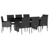 vidaXL Ensemble &agrave; manger de jardin 9pcs coussins noir r&eacute;sine tress&eacute;e