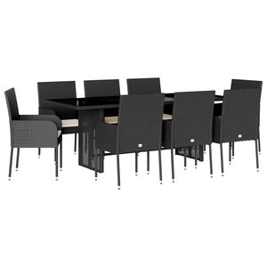 vidaXL Ensemble &agrave; manger de jardin 9pcs coussins noir r&eacute;sine tress&eacute;e
