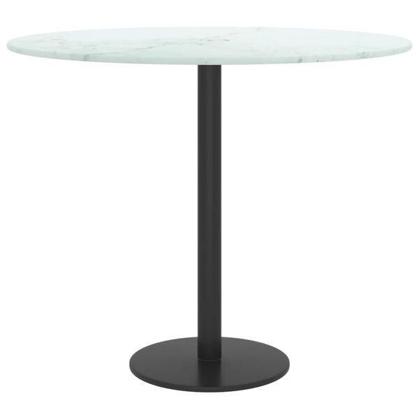 vidaXL Dessus de table blanc Ø50x0,8cm verre trempé avec design marbre