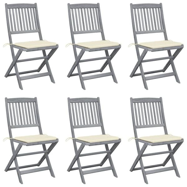 vidaXL Chaises pliables d'ext&eacute;rieur lot de 6 et coussins Bois d'acacia