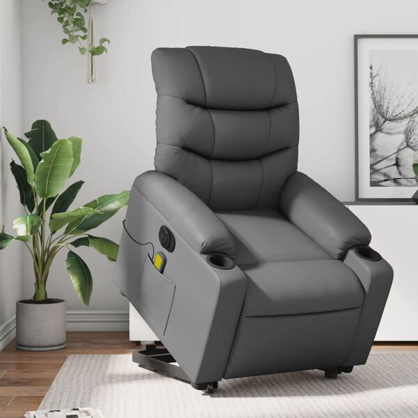 vidaXL Fauteuil inclinable de massage électrique gris similicuir
