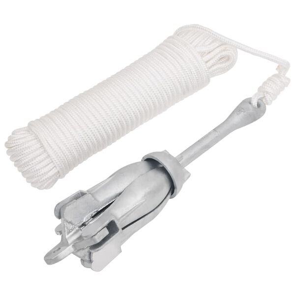 vidaXL Ancre pliable avec corde argent&eacute; 8 kg fonte galvanis&eacute;e &agrave; chaud