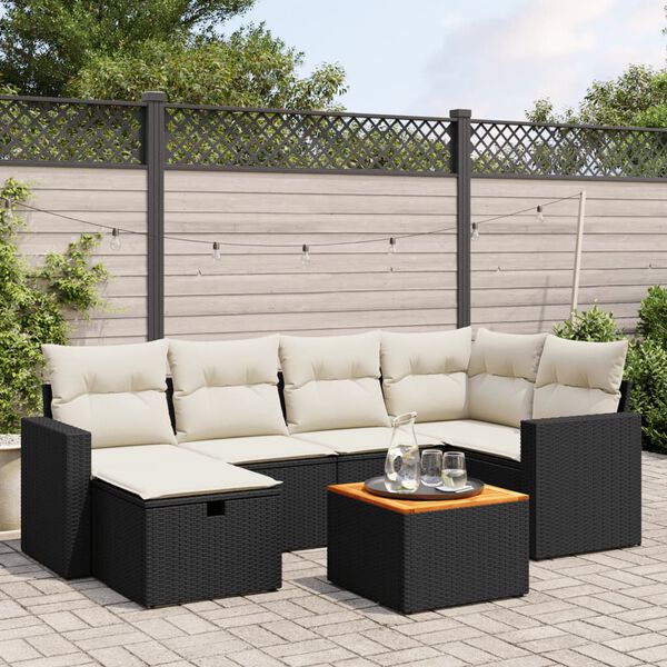 vidaXL Salon de jardin 7 pcs avec coussins noir r&eacute;sine tress&eacute;e