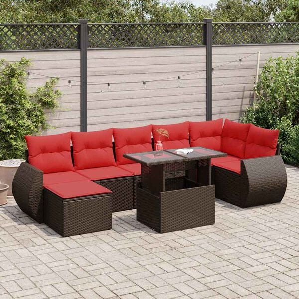vidaXL Salon de jardin 8pcs avec coussins marron r&eacute;sine tress&eacute;e acacia