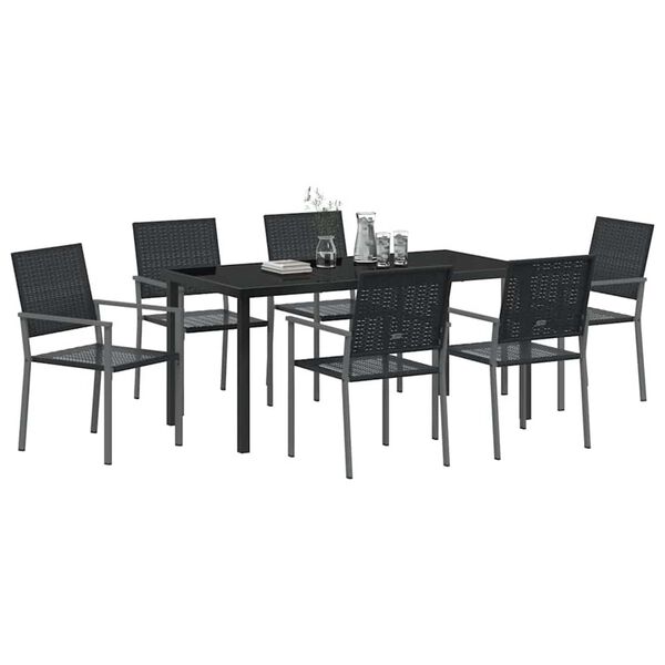 vidaXL Ensemble de salle &agrave; manger pour jardin 7 pcs Noir Rotin PE