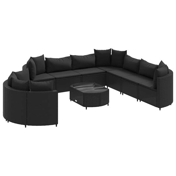 vidaXL Salon de jardin 10 pcs avec coussins noir r&eacute;sine tress&eacute;e