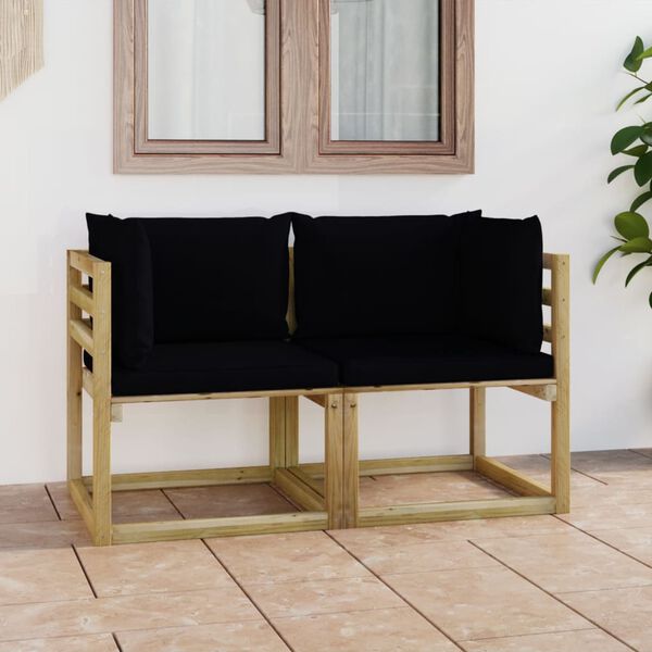vidaXL Canap&eacute;s d'angle de jardin 2pcs et coussins Pin impr&eacute;gn&eacute; de vert
