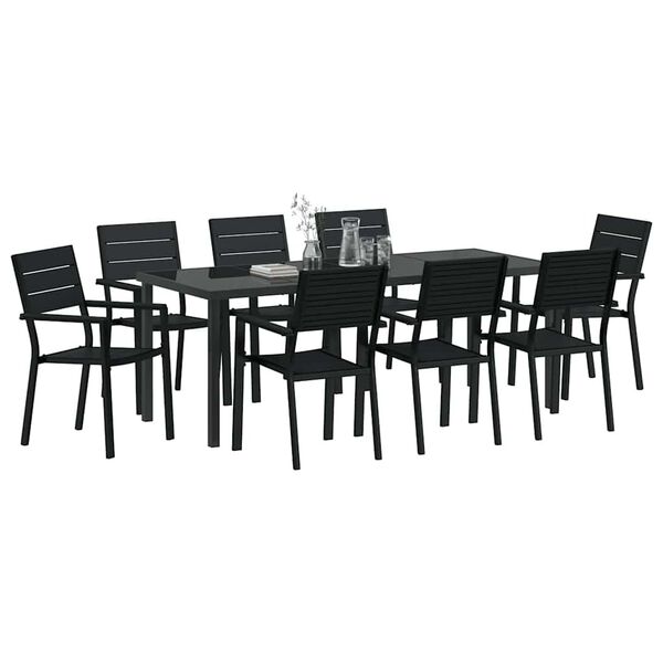 vidaXL Ensemble de salle &agrave; manger pour jardin 9 pcs Noir