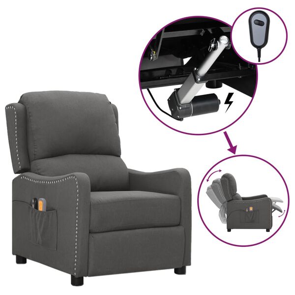 vidaXL Fauteuil &eacute;lectrique de massage Gris fonc&eacute; Tissu