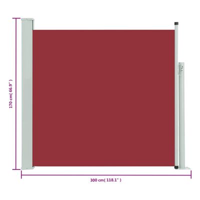 vidaXL Auvent latéral rétractable de patio 170x300 cm Rouge