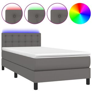 vidaXL Sommier &agrave; lattes de lit avec matelas et LED Gris 90x200 cm
