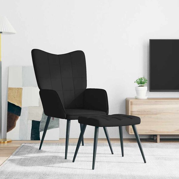 vidaXL Chaise de relaxation avec tabouret Noir Tissu