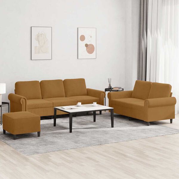 vidaXL Ensemble de canap&eacute;s 3 pcs avec coussins Marron Velours