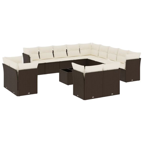 vidaXL Salon de jardin avec coussins 14 pcs marron r&eacute;sine tress&eacute;e