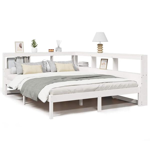 vidaXL Lit biblioth&egrave;que sans matelas blanc 150x200 cm bois pin massif